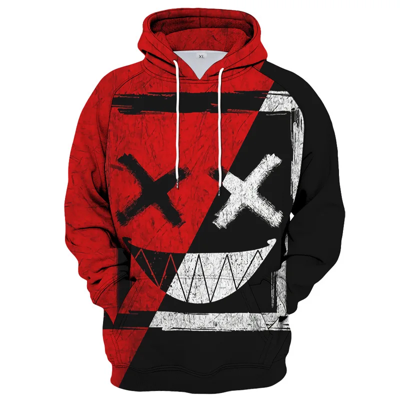 XOXO Pattern Fashion Devil Smiling Face 3D Printing Hoodie Men's Casual Funny Pullover Hip Hop