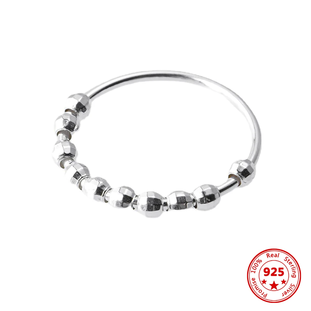

100% 925 Sterling Silver Anti Stress Ring Rotating Stress Reduction Anxiety Rings Accessories Simple Women's Luxury Jewelry