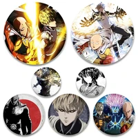fashion jewelry accessories anime one punch man saitama genos brooches for clothes cartoon cosplay lapel pin 58mm round badge