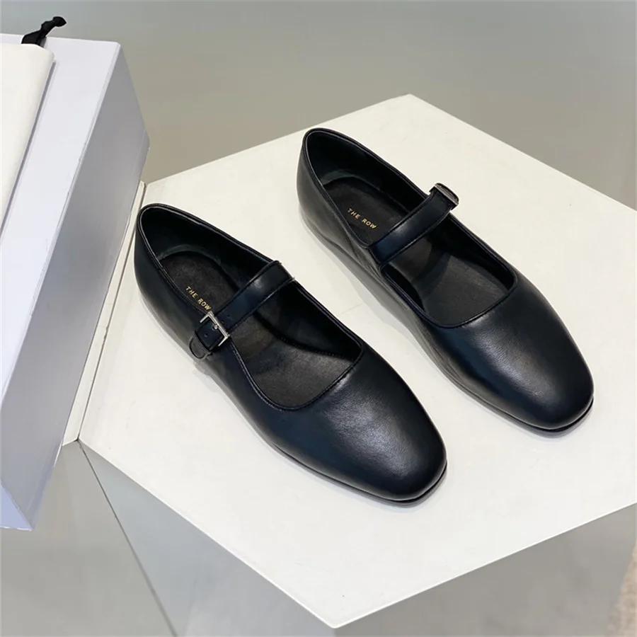 

The Row Mary Jane Flat Shoes 2023 New Single Shoe Vintage Small Leather Shoes Genuine Leather Women's Shoes