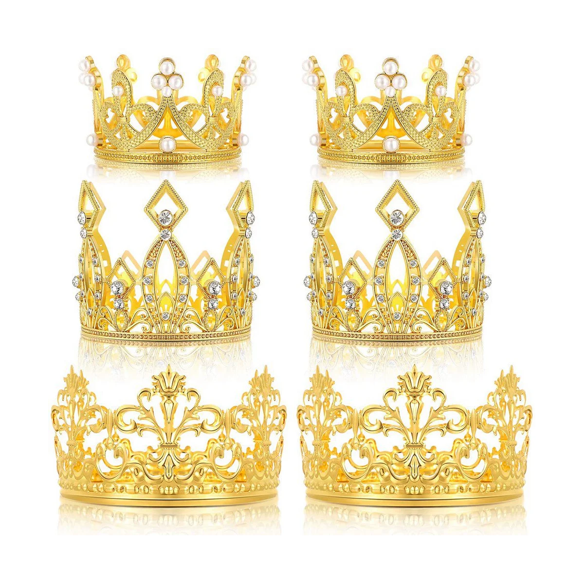 

6 Pcs Crown Cake Topper Birthday Mini Crown Cake Topper Crystal Pearl Tiara Cupcake Toppers for Wedding Birthday Party