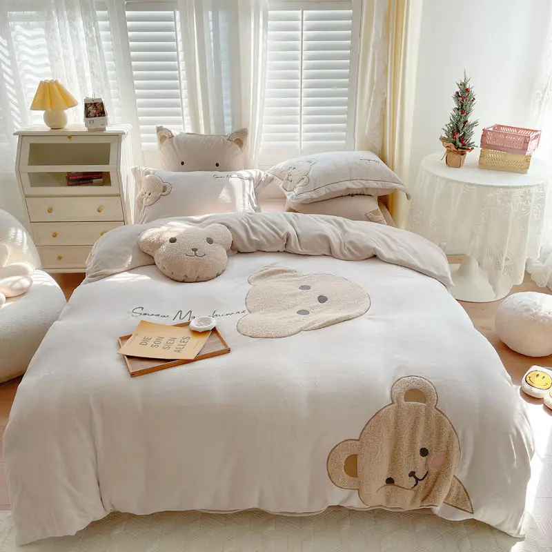 

Thick milk fibre coral 4 piece set of double sided flannel velvet bedding bedding winter body sheet