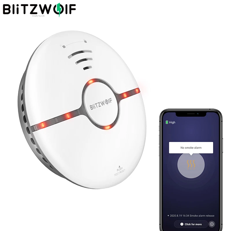 

BlitzWolf Smart Home Wifi Smoke Detector LED Indicator 360° Sensing Fire APP Remote Alarm Smart Remote Control Home Security