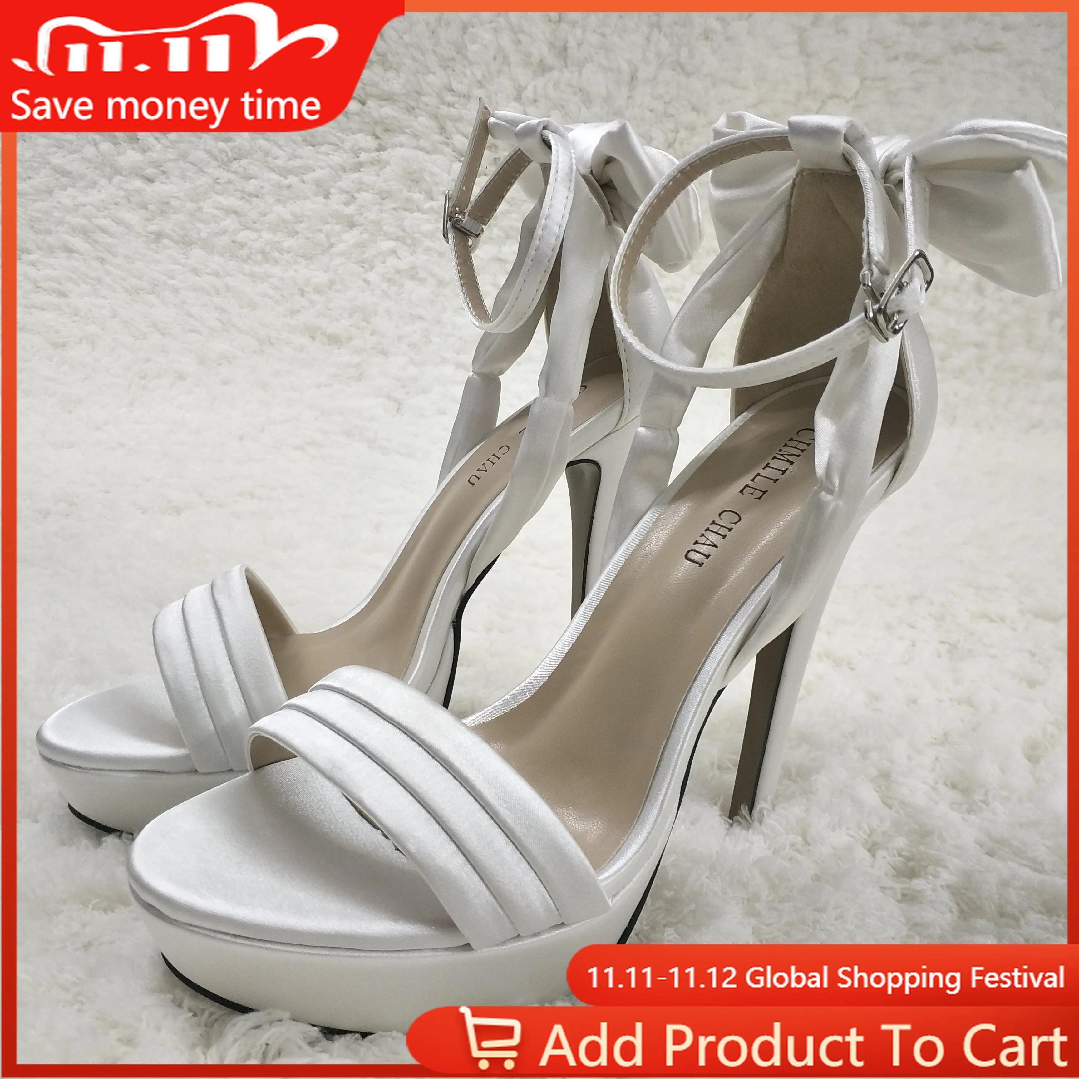

Women Stiletto High Heel Sandals Sexy Ankle Strap Open Toe Platform Bowing Ivory Satin Wedding Bridals Party Lady Shoe 3463SL-f