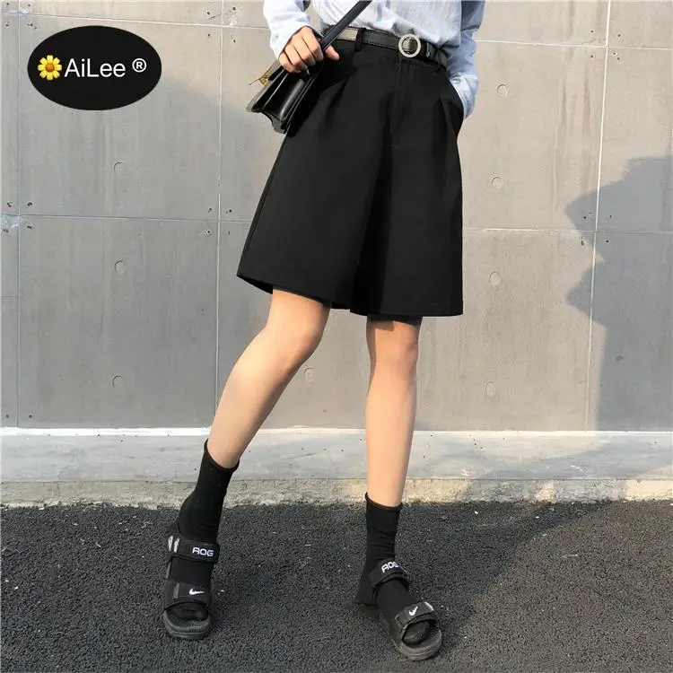 Knee Long Wide Leg Casual Women Shorts A-line High Waist Slim Summer Shorts Feminino Chic S M L Ladies Bottom Casual Street Wear