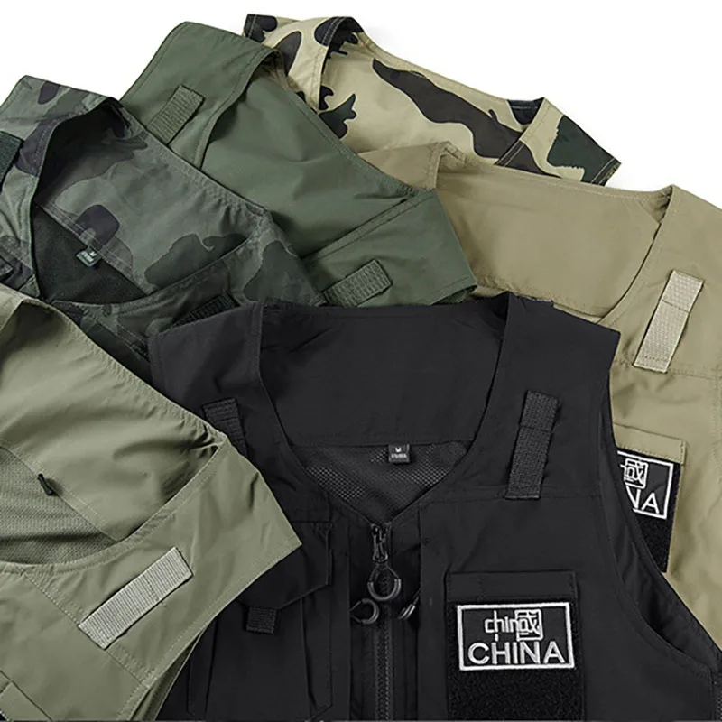 Mens Stand Up Collar Waistcoat for Men Women Multi Zip Pocket Sleeveless Jacket Summer Tactical Hiking Fishing Hunting Jackets