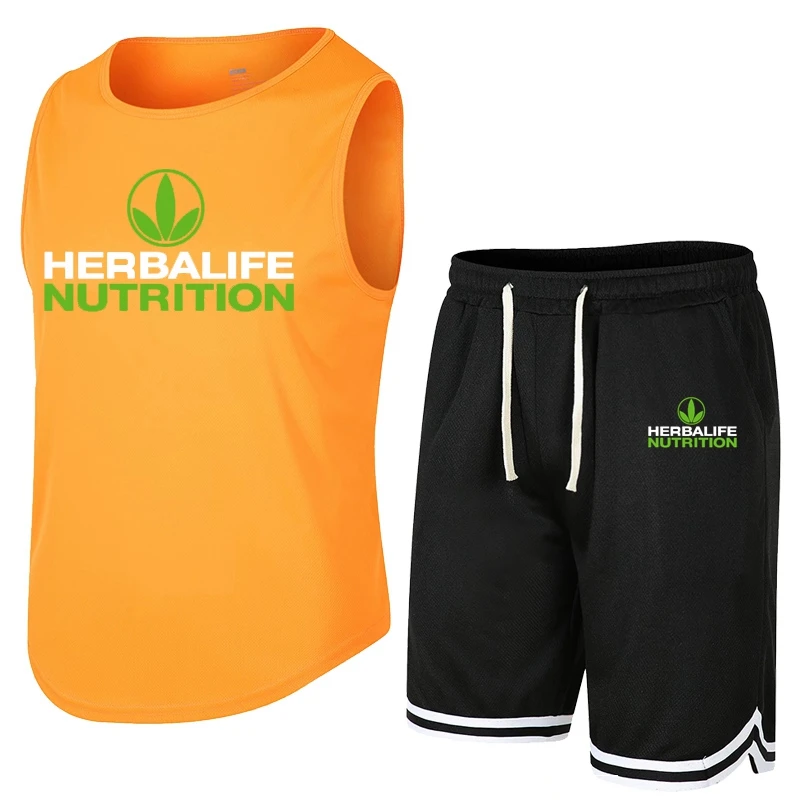 

Summer Herbalife Nutrition Mens Sleeveless Vest Casual Two Piece Suit Vest + Short Pants Set Men Sports Tracksuit Sweatsuit Set