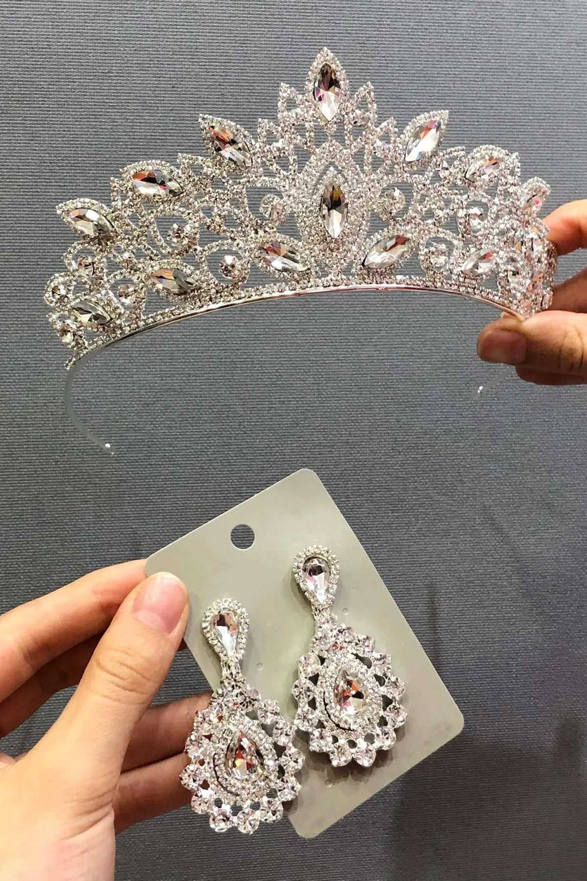 

Серебряная Хрустальная стеклянная Корона и серьги в комплекте