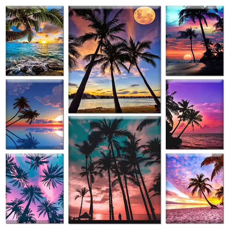 

5D DIY Diamond Painting Seaside Coconut Tree Series Scenery Embroidery Mosaic Picture Full Drill Cross Stitch Art Kit Home Decor