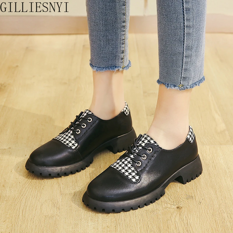 

Женские туфли из искусственной кожи, черные повседневные туфли на шнуровке, Удобные оксфорды, 2022