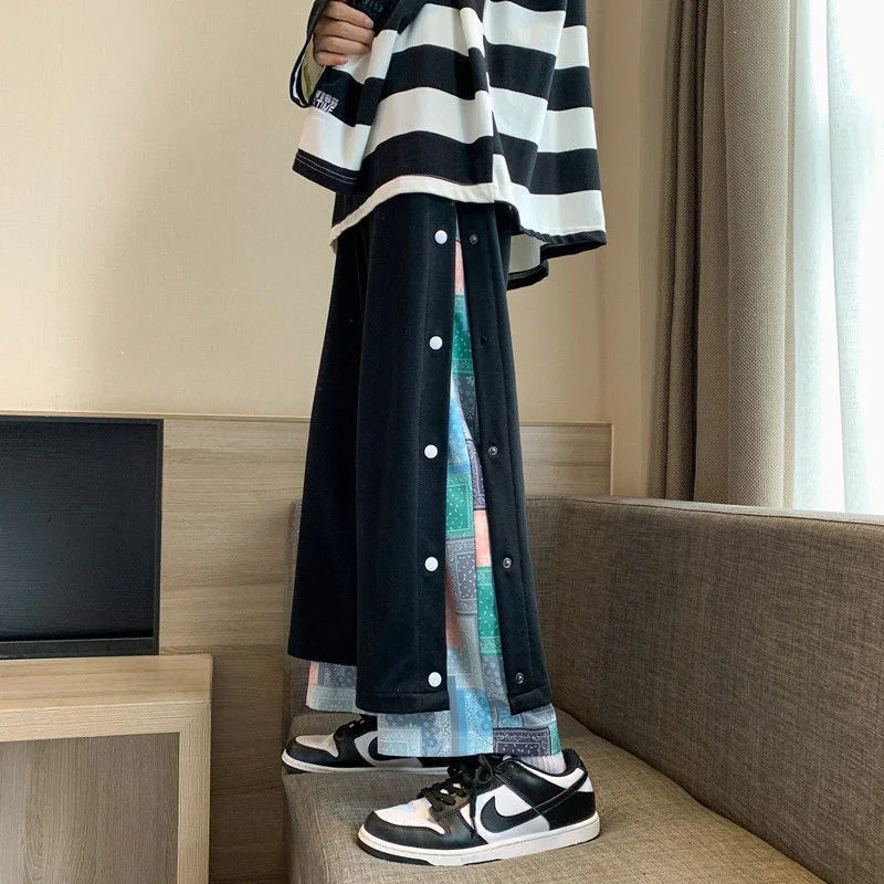 

Harajuku Casual Wide Pants Men Streetwear Patchwork Sweatpants Spring Autumn Fashion Ankle-length Trousers For Men