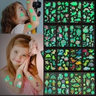 5 листов, Светящиеся Татуировки, Мультяшные персонажи, пиратский единорог, Русалка, тело, наклейки, одноразовые водонепроницаемые, татуировки, временные