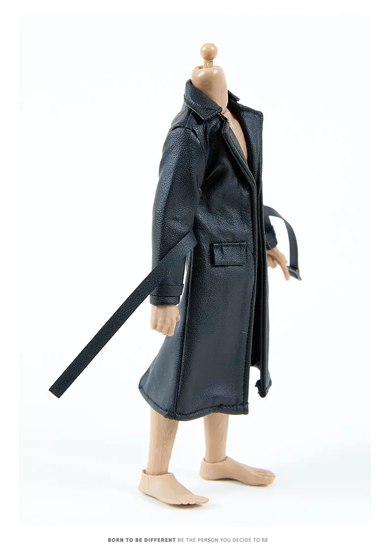 1/12 масштаб мужской солдат черный тренд средней длины кожаный плащ одежда для 12