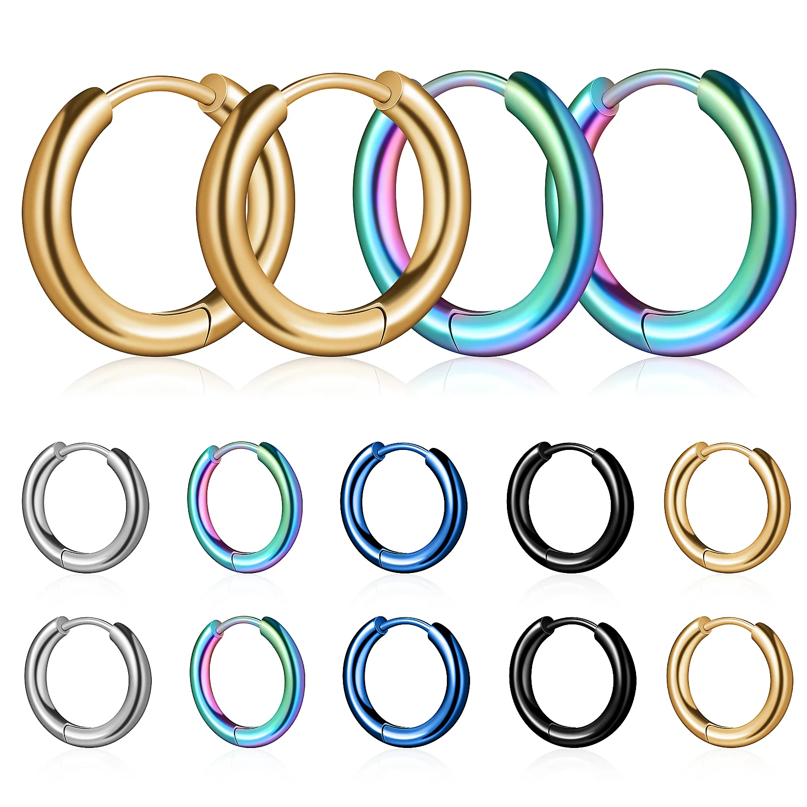 

5 Pairs Man Earrings Titanium Steel Circle Hoops Earrings Men Women Ear Jewelry