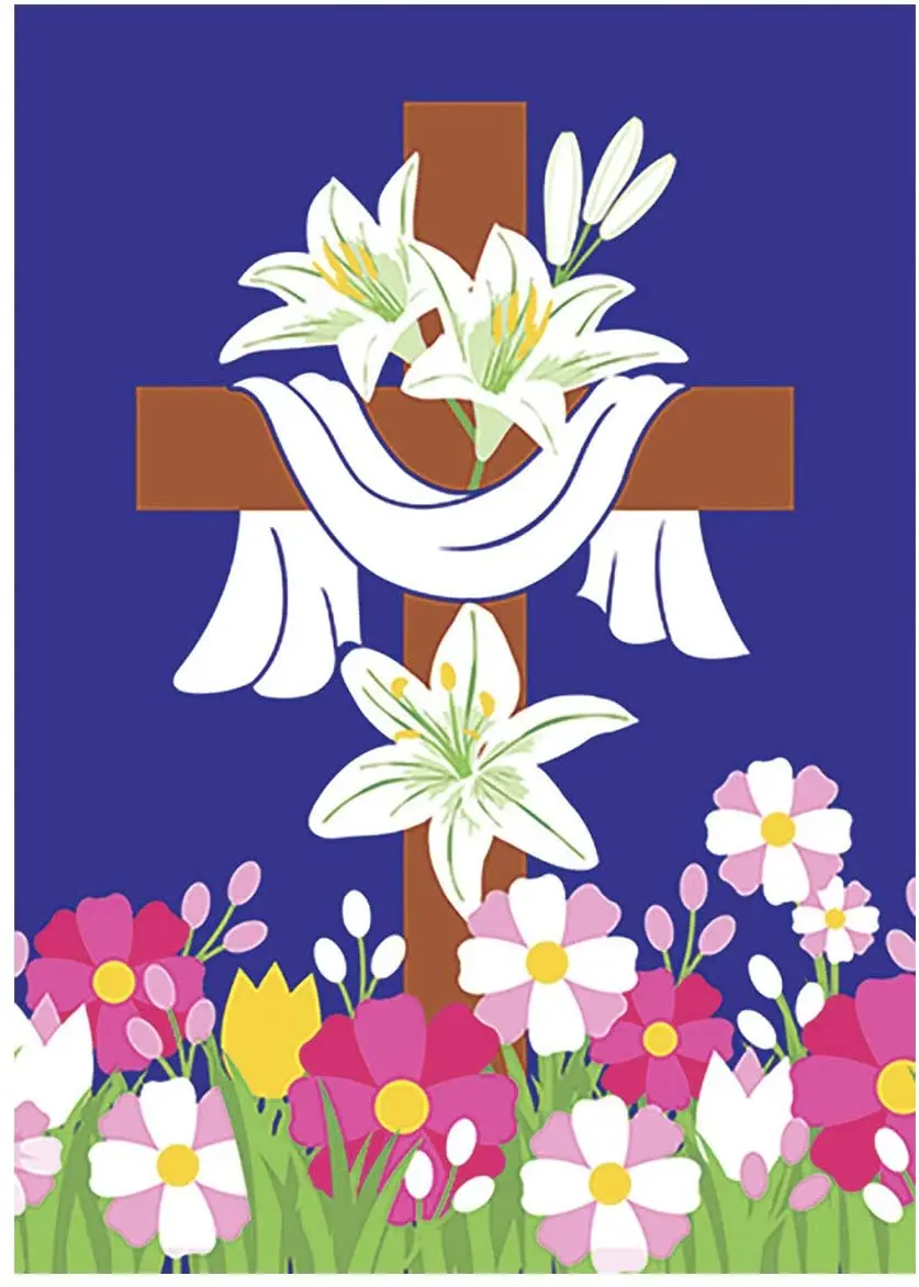 

Easter Lilies Double Sided Flag Decorative Spring Flower Religious Cross Garden Flag Banner for Outside House Yard Home Decorati