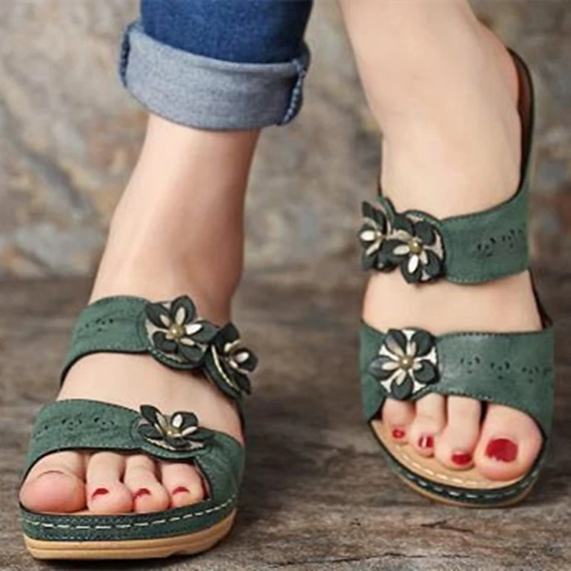 

5 Color New Summer Women Slipper Flower Wedge Ladies Open Toe Casual Shoes Platform Wedge Slides Beach Shoes Sandalia 2022