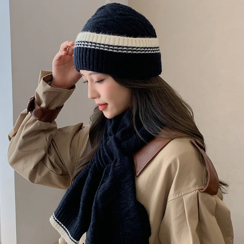 

Новинка, женские зимние теплые вязаные шапки, шапка, шарф из двух частей, утепленная шапка-шарф из искусственной шерсти, шапка-шарф, шапочка, ...