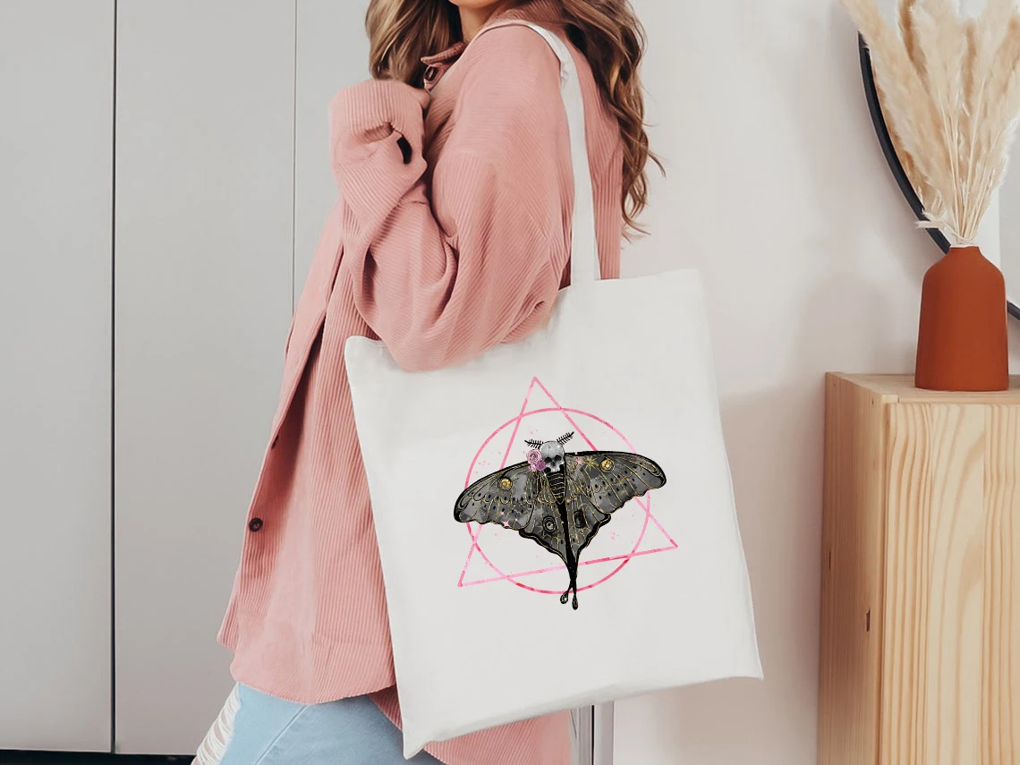 Холщовая Сумка-тоут в готическом стиле с изображением Луны и бабочки