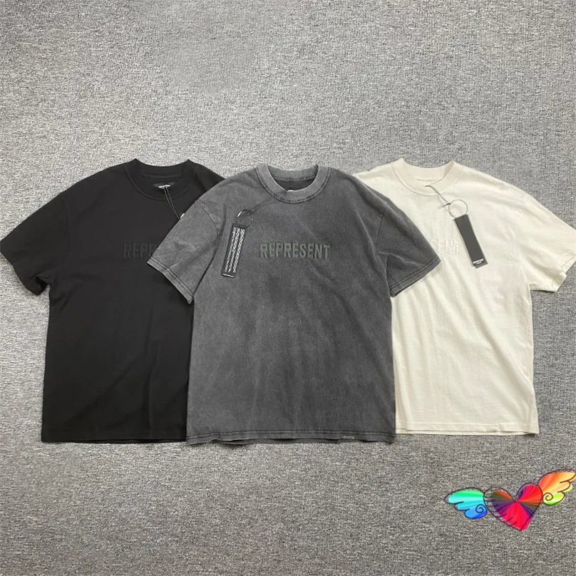

Solid Color Embroidery Represent Logo T-shirt 2022 Men Women 1:1 High Quality Represent Tee Oversize Tops England Short Sleeve