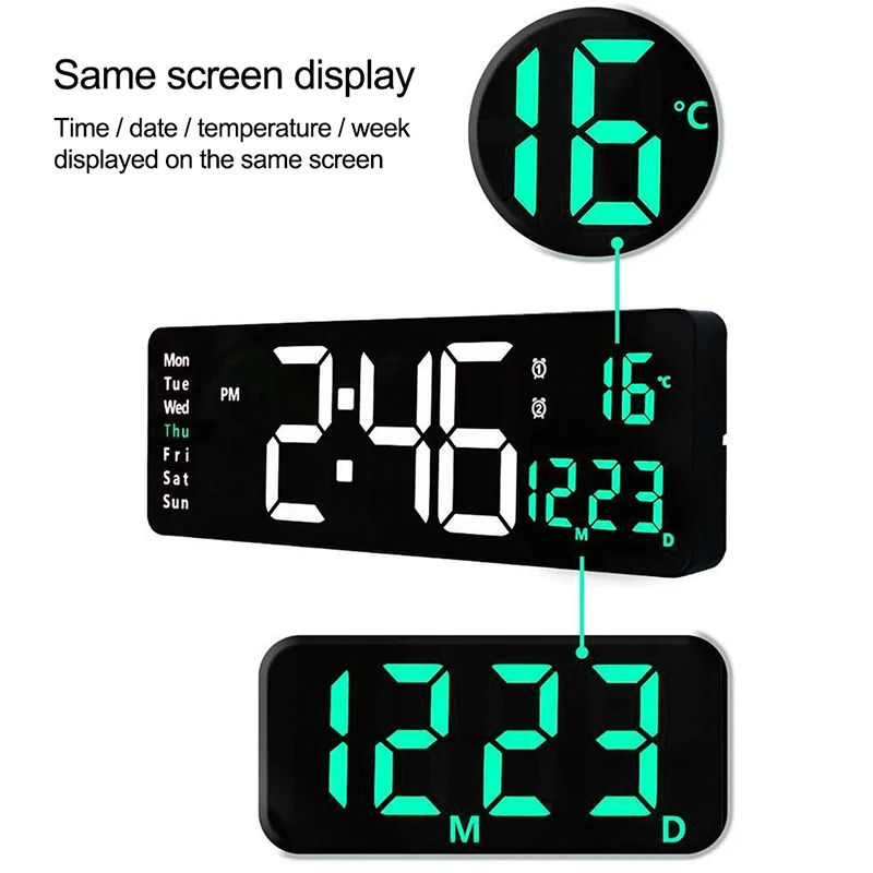 

Tamea Large LED Digital Wall Clock Remote Control Temp Date Week Display Memory Table Wall-mounted Dual Electronic Alarms Clocks