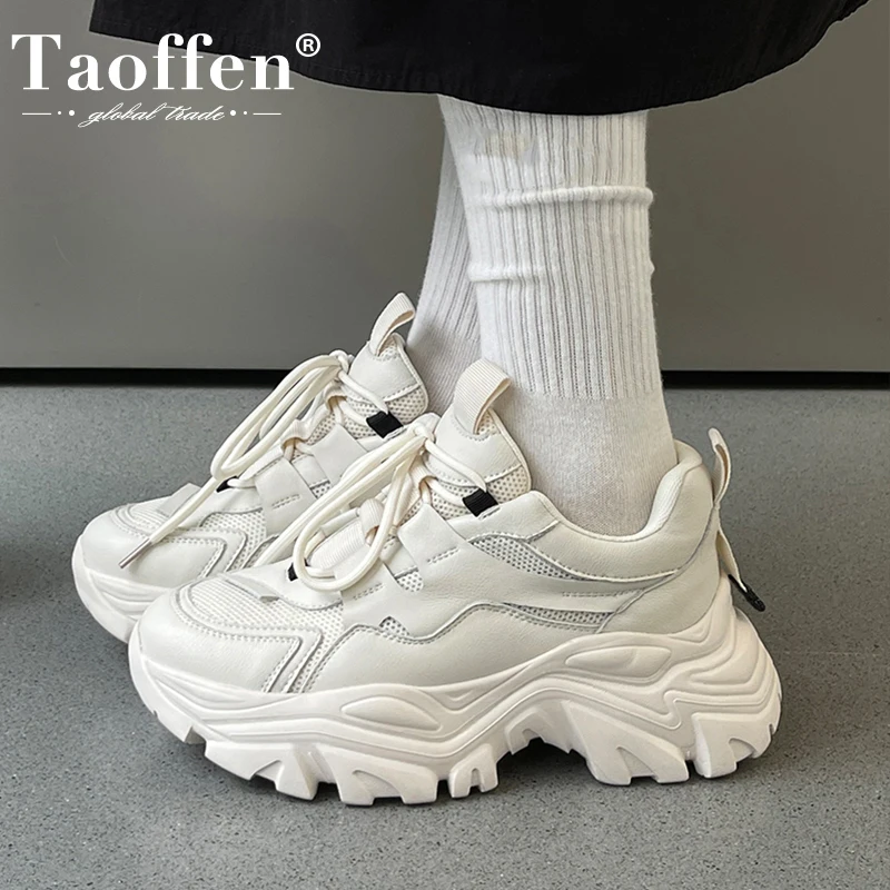 

Taoffen Ins Women Shoes Genuine Leather Sneakers Fashion Outdoor Causal Shoes Female Ladies Footwear Size 35-40