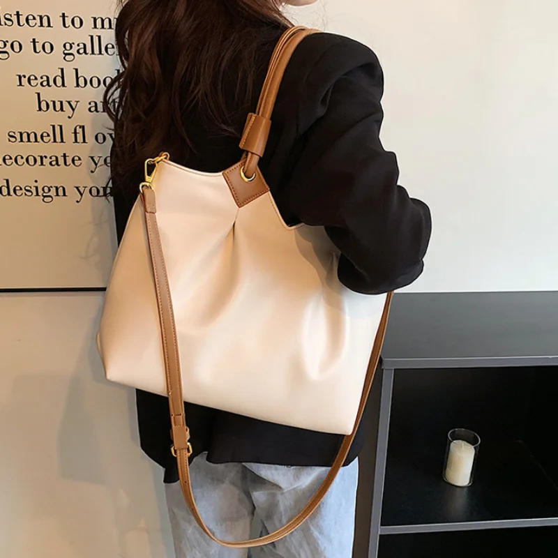 Women Retro Simple Large Capacity One Shoulder Hand Bag Fashion Portable Solid Color Crossbody Tote Bags for Women женский Bolsa