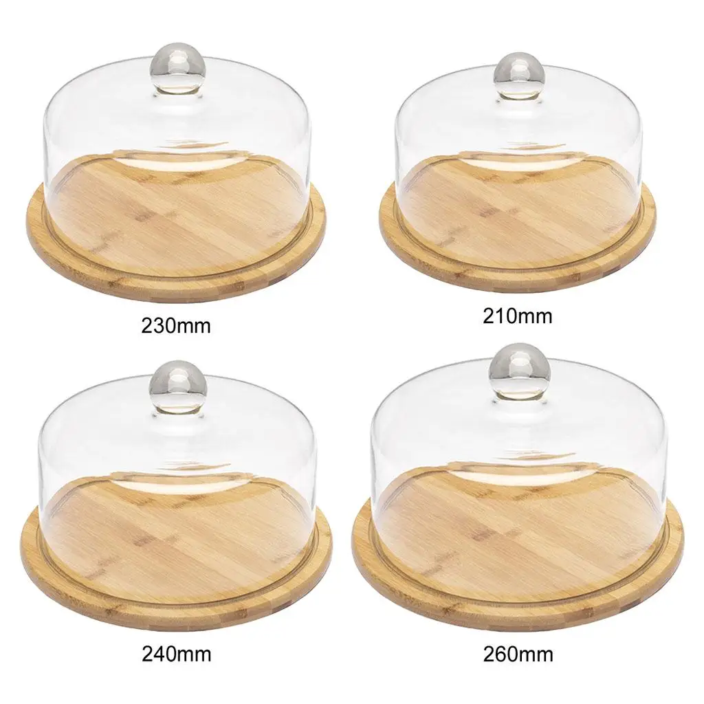 

Round Glass Cover Serving Tray Wooden for Birthday Restaurants Dessert Shops