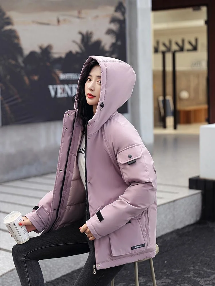 2022 New Cotton Padded Winter Hooded Jacket Women Loose Warm Short Parkas Winter Women Coat Clothing Down Jacket