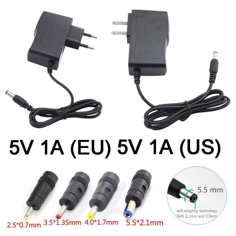 

AC 110V-240V DC 5V 1A Power Supply Charger 5.5*2.1mm Adapter Converter 4.0*1.7mm 3.5*1.35mm 2.5*0.7mm DC Plug