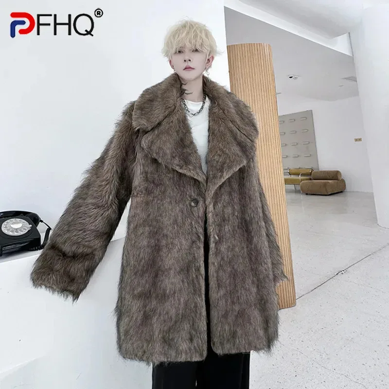 PFHQ мужские пальто из искусственного меха зимние нишевые с лацканами утолщенный