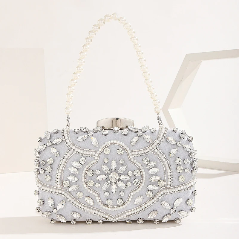 

Luxury Rhinestones Decor Clutch Bag Shiny Diamond Evening Bags Elegant Pearl Handle Handbag New Fashion Party Dress Bags XA295H