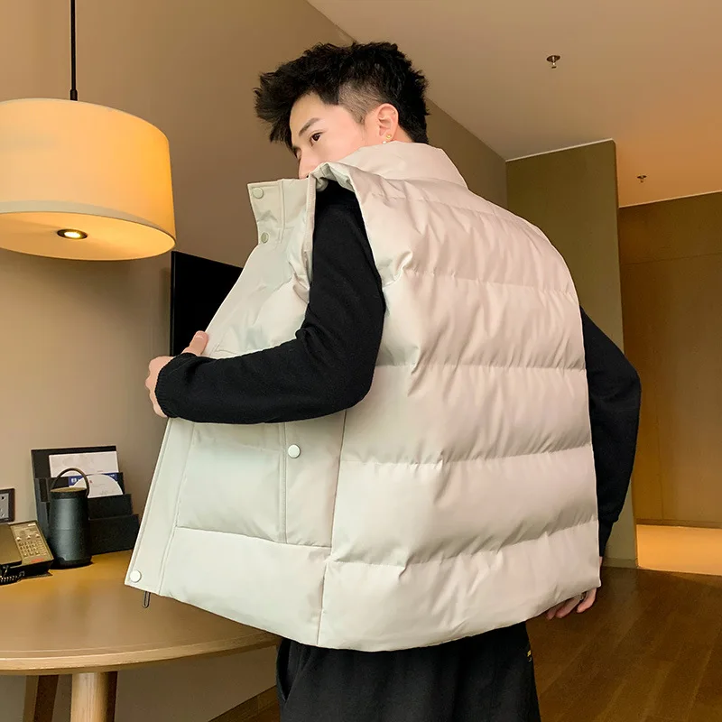 Vest Men's Autumn and Winter Korean Edition Warm Down Cotton Youth Jacket Men's Thickened Vest Coat Youth Large