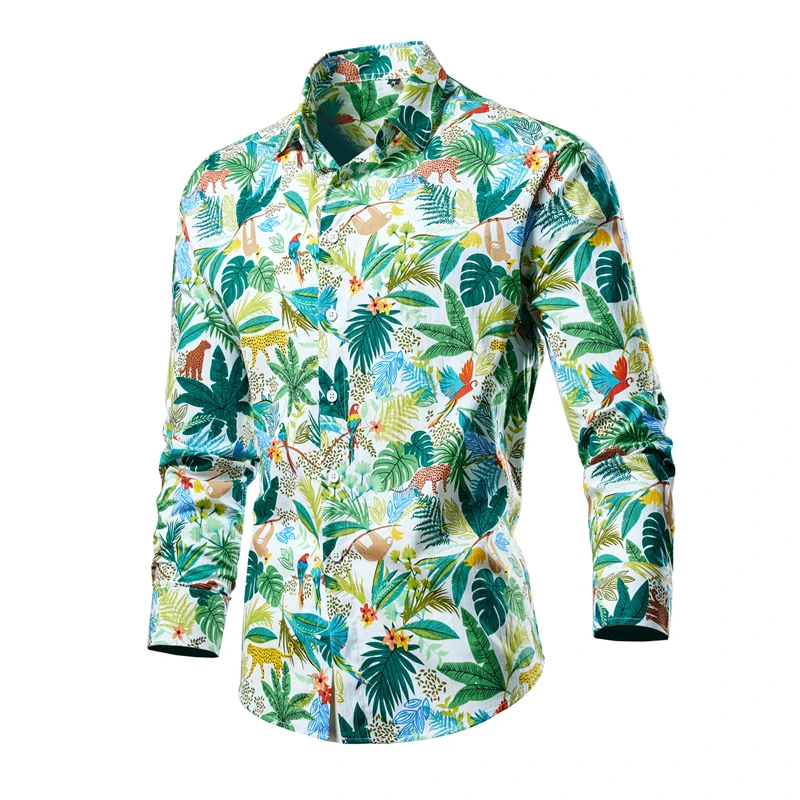 

Men's Hawaiian Print Long Sleeve Shirt Summer Fashion