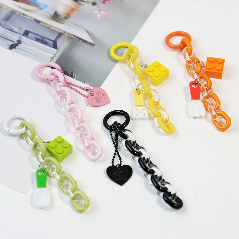 

Women Girls Chain Heart Keychain Fashion Brick Phone Charm Key Chain Handbag Hanging Pendant Keyring