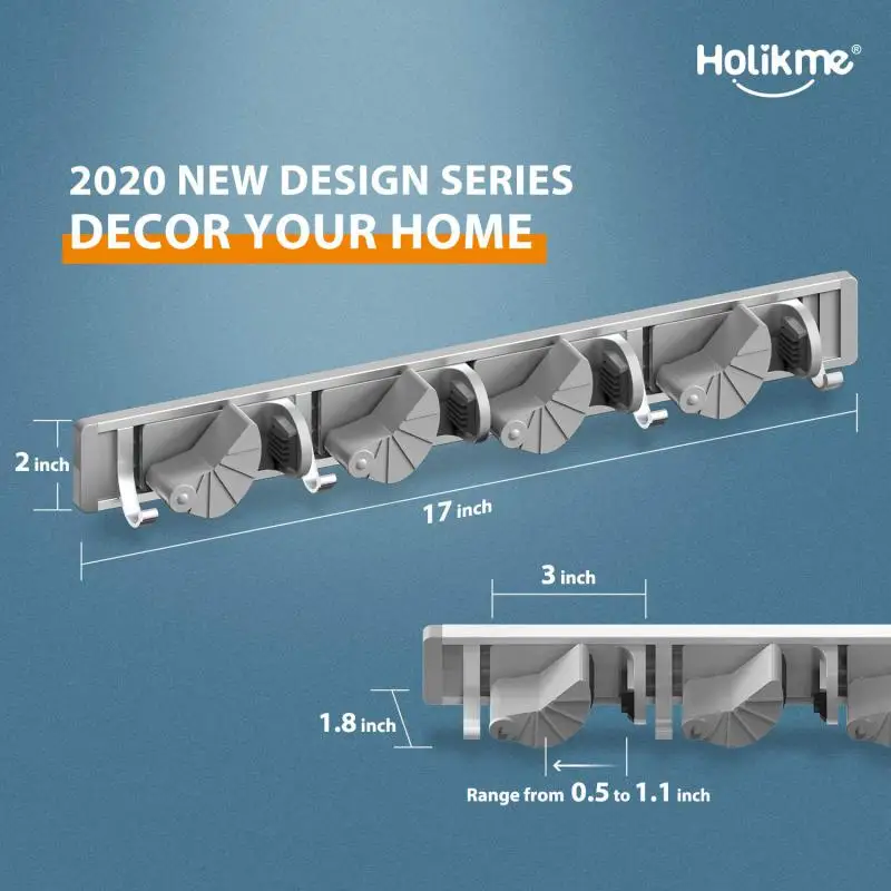 

Kitchen Tool Home Storage Rack Space Aluminum Saving Place Broom Hanger Hook Durable Punch-free Broom Hanger Storage Rack Hooks