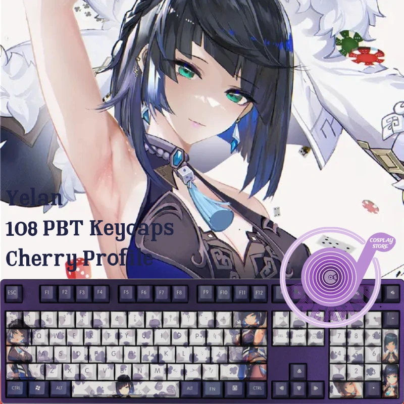 

Игровая клавиатура Yelan Genshin Impact Ye Lan108, колпачки для клавиш PBT, сублимация, Cherry MX Cross Axis, переключатель, механическая клавиатура в подарок
