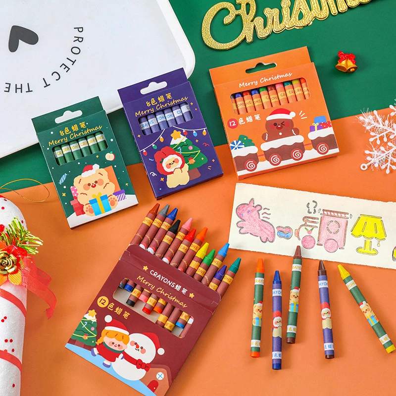 

8/12Pcs Christmas Crayons with Gift Box 2023 New Year Coloring Non-Toxic Xmas Crayon for Birthdays School Kids Party Favors