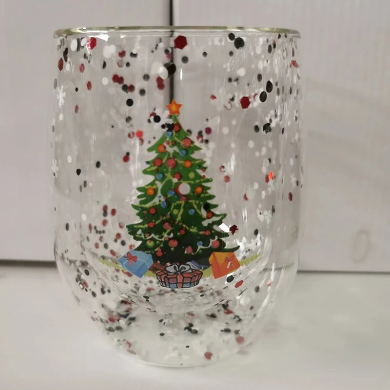 300ml Creative Christmas Tree Glass Cup Heat-Resistant Double Wall Glass Cup Coffee Mug with Lid Cute Christmas Gifts for Girls images - 6