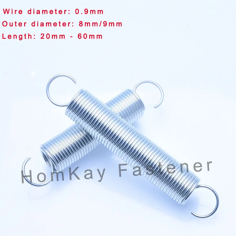 

10/20/30 Pcs High Quality Galvanized Stretching Spring Wire Dia 0.9mm*Outer Dia 8mm/9mm*Length 20-60mm With Hook Machine