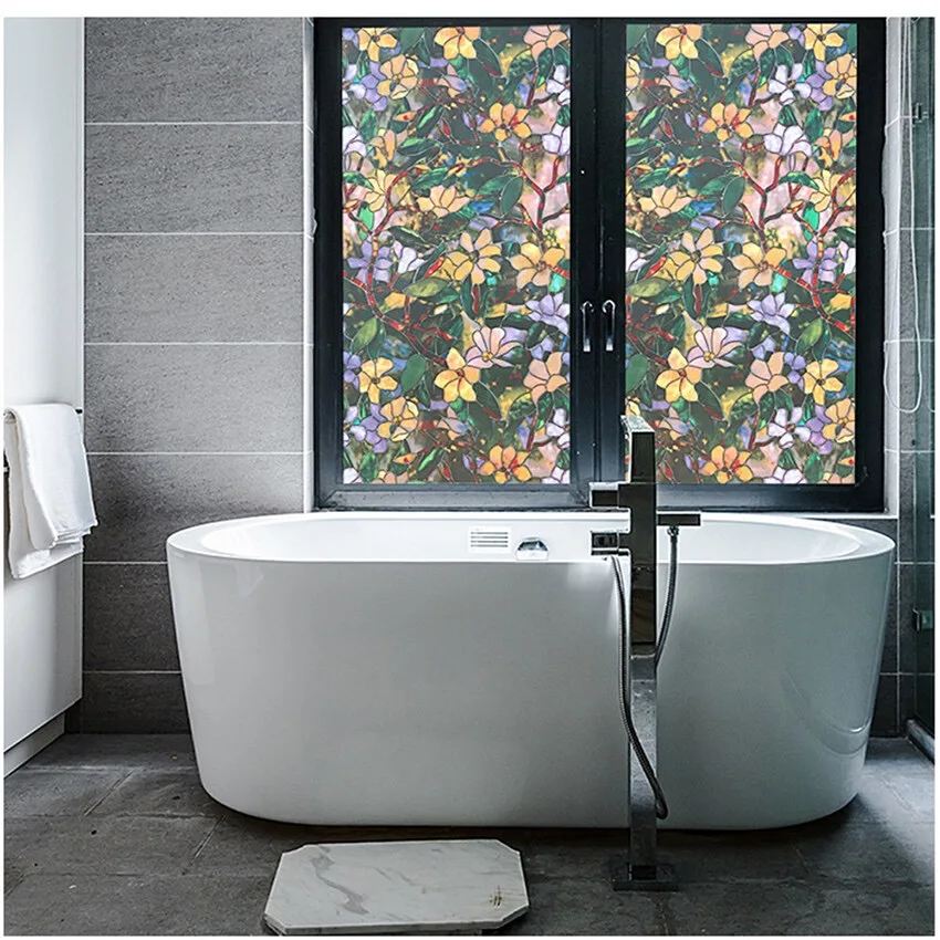 

Stained Glass Sticker No-Glue Stained Magnolia Frosted Window Film 3D Static Cling Decorative Privacy Stickers