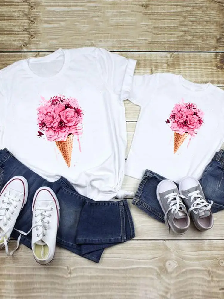 

Clothes Tee Watercolor Ice Cream Trend Family Matching Outfits Summer Women Kid Child Mom Mama Mother Tshirt T-shirt Clothing