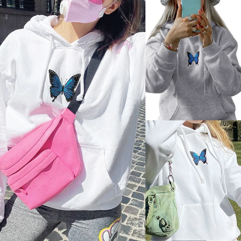 

Лидер продаж, толстовка Kf-Butterfly, Женская Толстовка Оверсайз, пуловер с длинным рукавом, Осенние Топы, уличная одежда, спортивная одежда, милы...