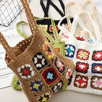 handmade crochet handbags and purses ethnic style hollow knitting tote shoulder bag rope woven flower shopper bags for women new