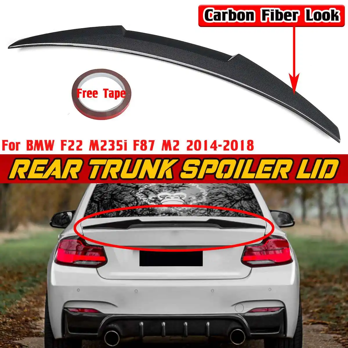 

F22 M4 Style Car Rear Trunk Spoiler Lip Boot Wing Lip For BMW F22 M235i F87 M2 2014-2018 Car Rear Roof Lip Spoiler Body Kit
