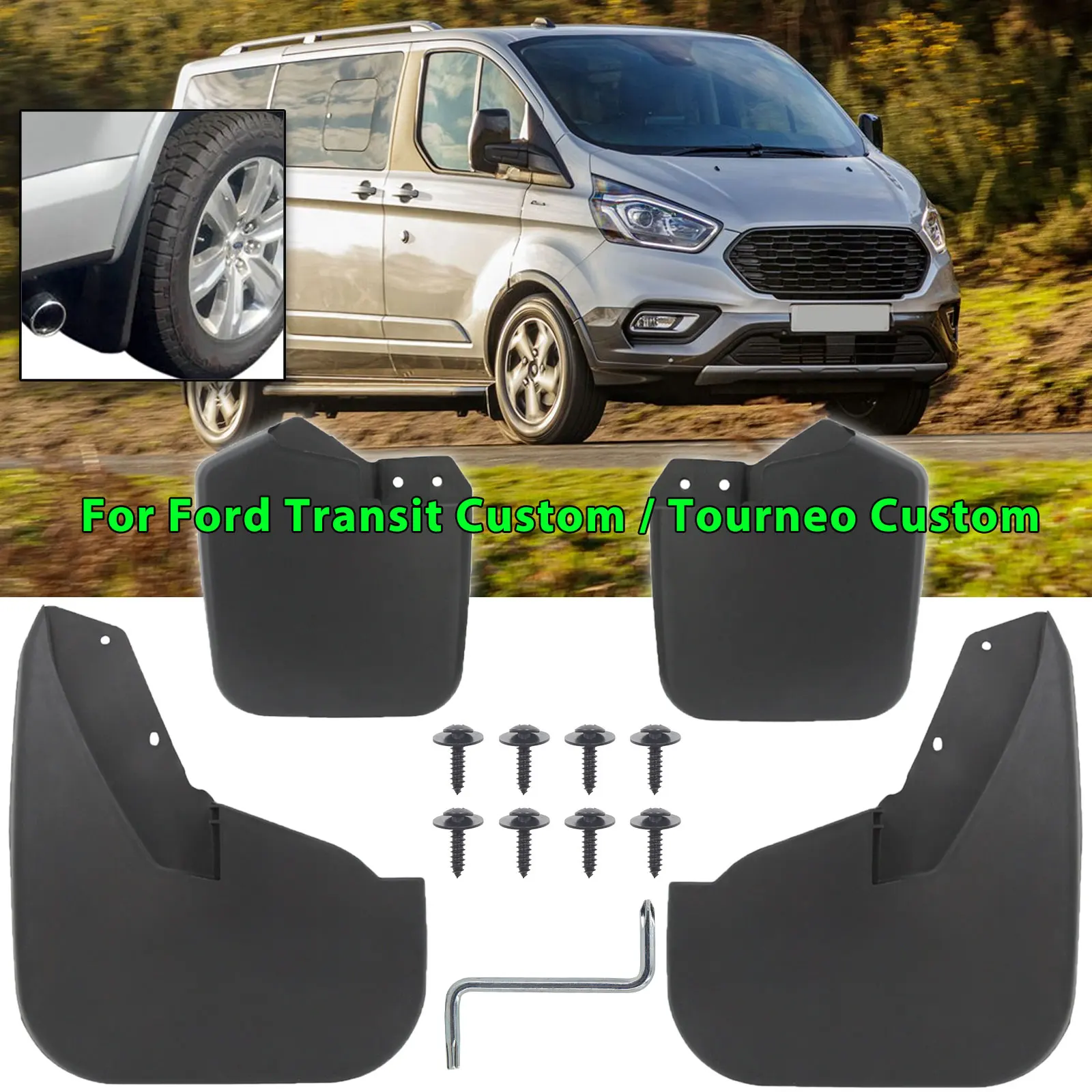 Paraspruzzi Anteriori Per Ford Transit/Tourneo Custom 2012-2023 – Set Con Staffe, 1915641 1915642, In PP Morbido E Resistente