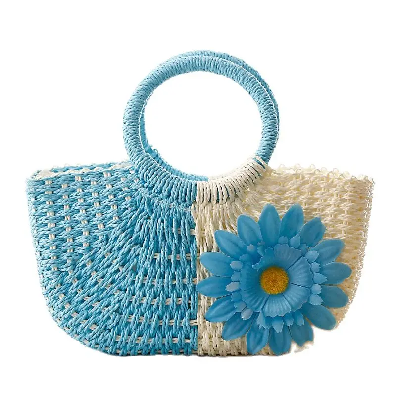 Women's Grass Knitting Flower Tote Handbag  2023 Ladies Summer Beach Bag Female Mini Pouch Bolso Mujer Bolsa Feminina for Girls
