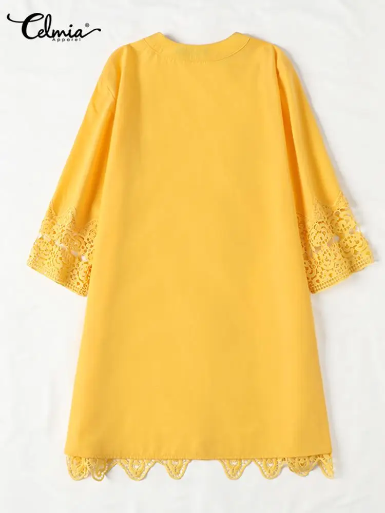 Женский сарафан celmiя однотонный летний с 3/4 рукавом V-образным вырезом