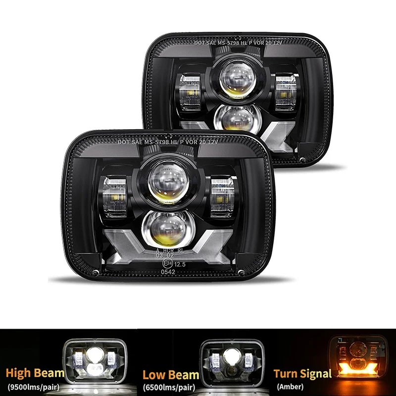 5x7 7x6 светодиодные фары 9600LM 180W DOT H6054 с DRL указателем поворота Hi/Low Sealed Beam для Jeep Wrangler YJ Cherokee XJ GMC Comanche