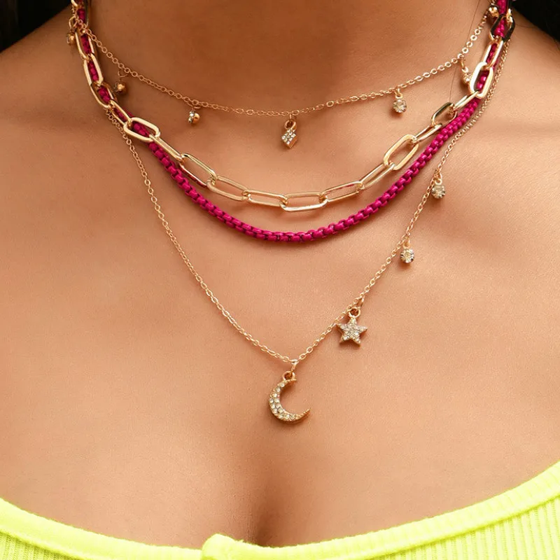 

Simple Moon Pendant Multilayer Metal Female Trendy Necklace Jewelry