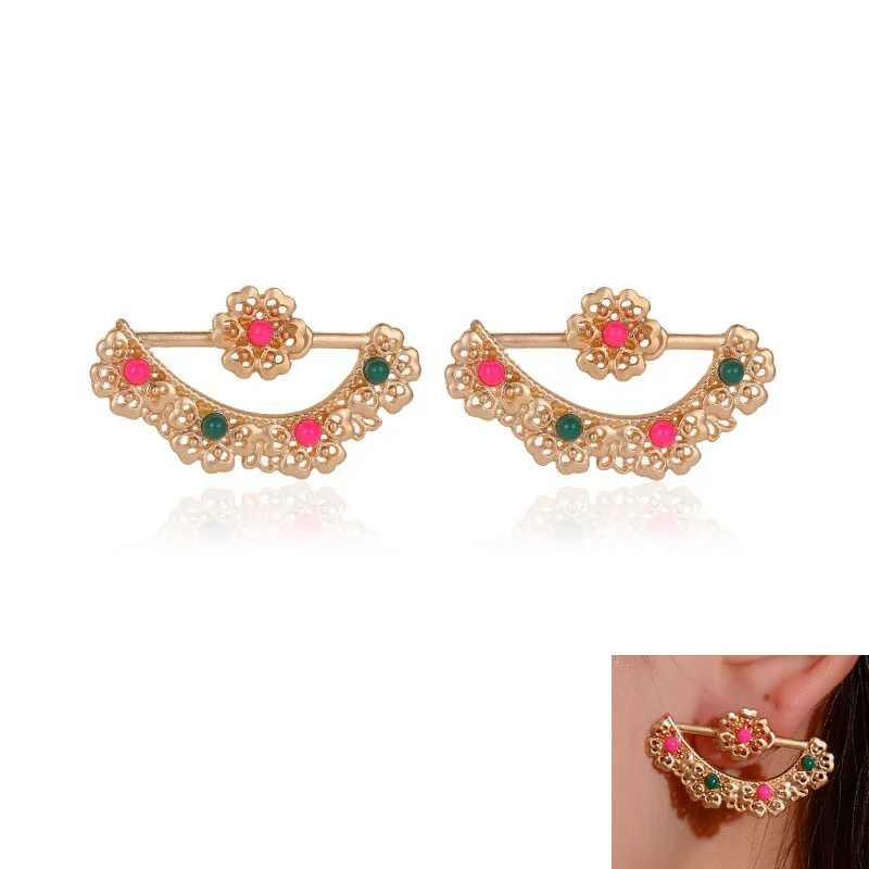 

Ethnic Style Scalloped Stud Earrings For Woman Girls Fashion Geometric Pattern Metal Flower Earrings Jewelry